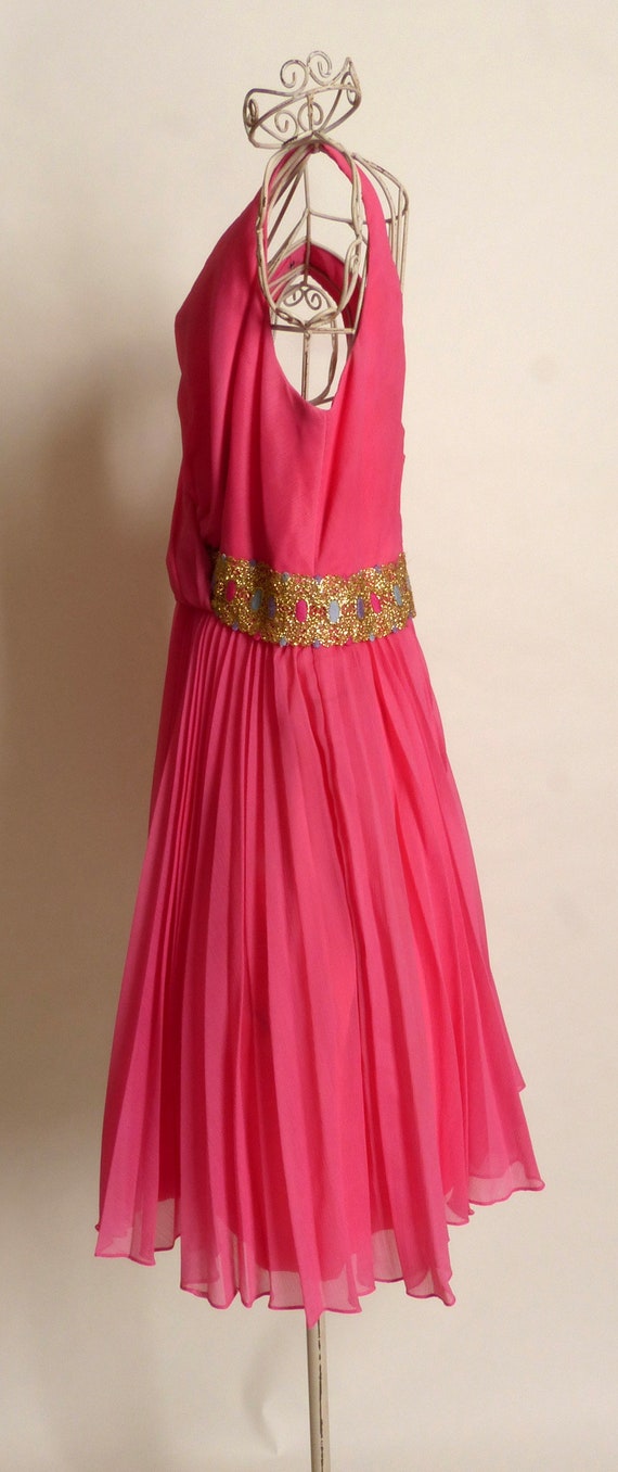 Circa 1960s Pink Dance Dress with Gold Lace Trim - image 5
