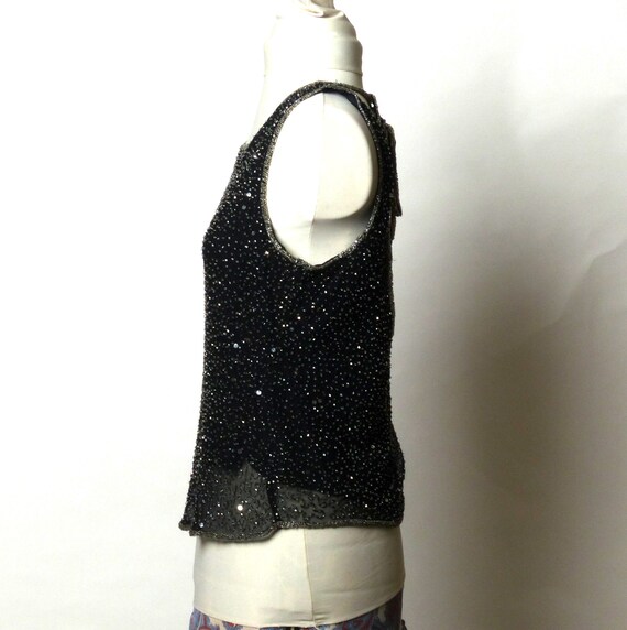 Circa 1980s Stenay Black Silk Beaded Sequin Top - image 4