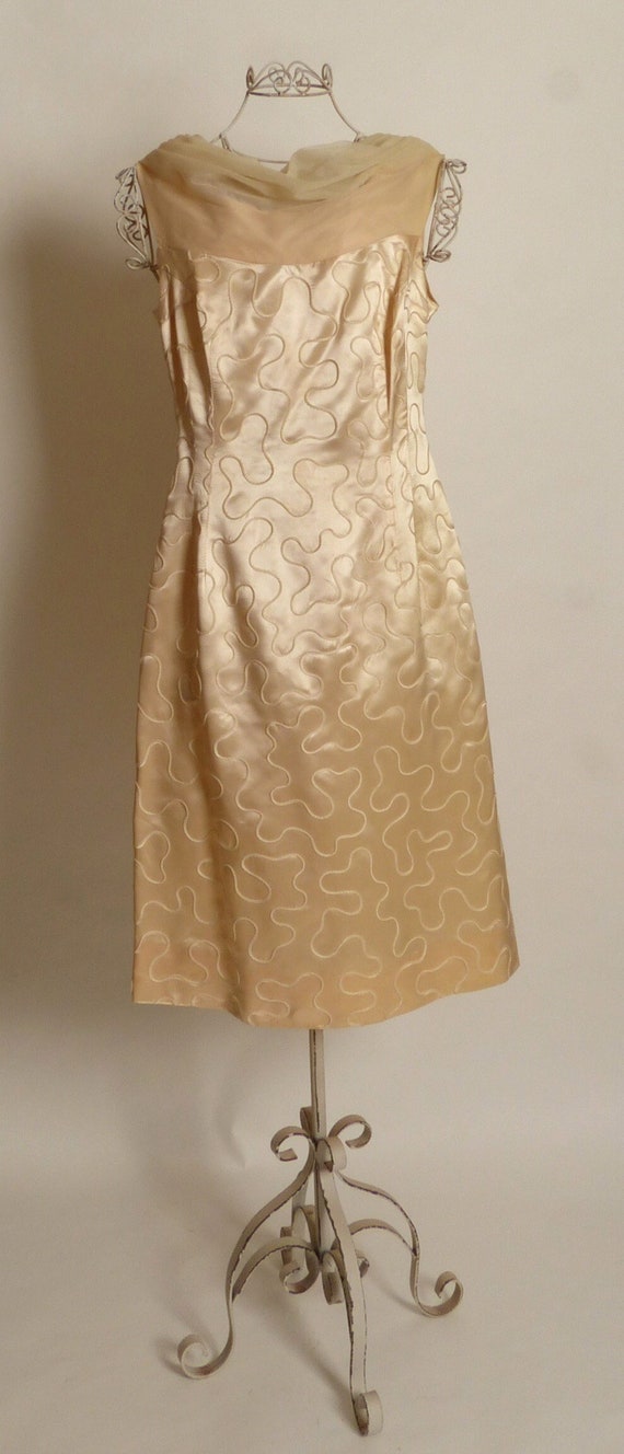 Circa 1950s/Early 1960s Cream Satin Dress with Sou