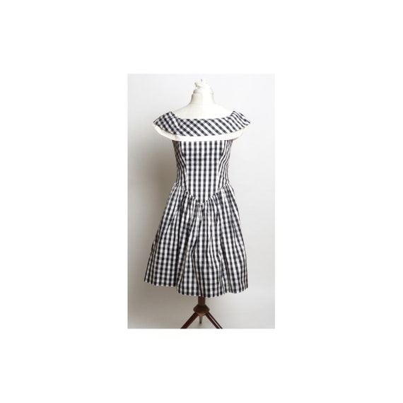 Circa 1950s Silk Black and White Plaid Dress