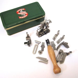 Singer German Sewing Machine Attachments Tin with Included Simanco/Singer Attachments