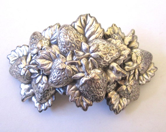 Circa 1980s Silver-Tone Strawberries Barrette - image 1