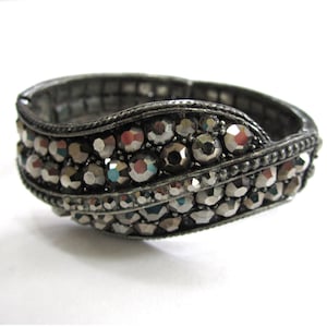 Circa 1950s-1960s Weiss Silver Rhinestone Hinged Cuff Bracelet
