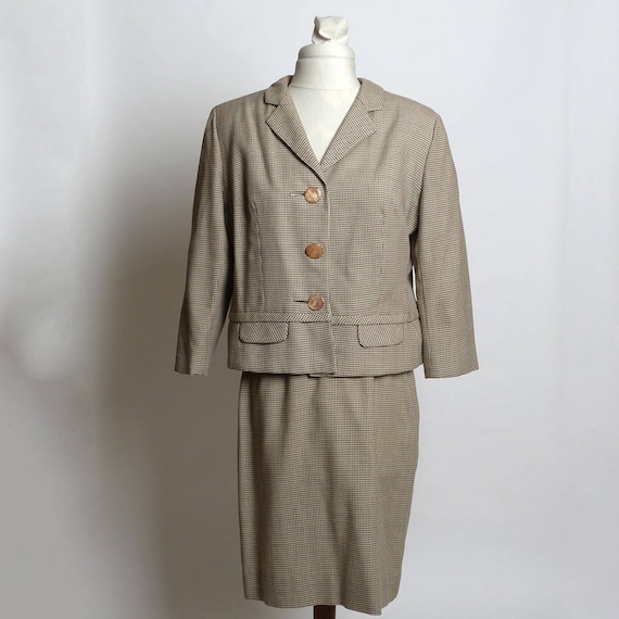 Vintage 1940s Wool Brown Check Skirt/Suit
