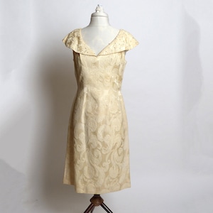 Vintage Late 1950s/Early 1960s Lilli Diamond of California Cream Ivory Silk Brocade Dress