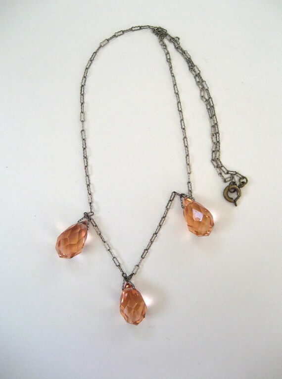 Art Deco Pink Crystal Drop Pendant - image 2