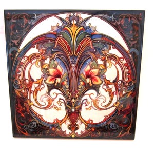 Vintage Art Nouveau Style Decorative Glass Tile