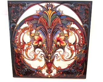 Vintage Art Nouveau Style Decorative Glass Tile