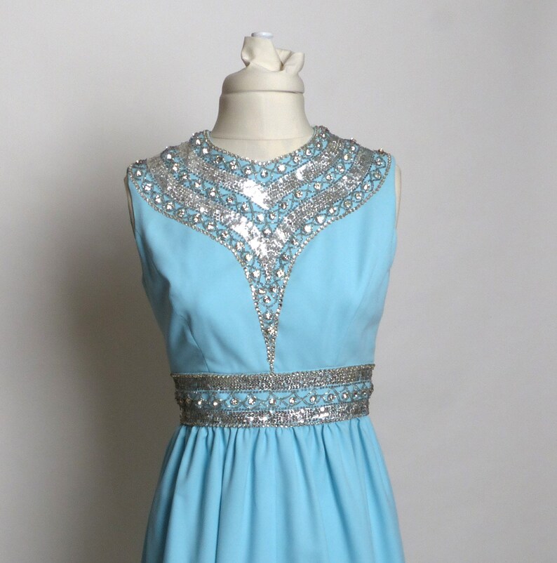 Circa 1950s/1960s Ceil Chapman Blue Rhinestone Sequined Gown/Dress image 6