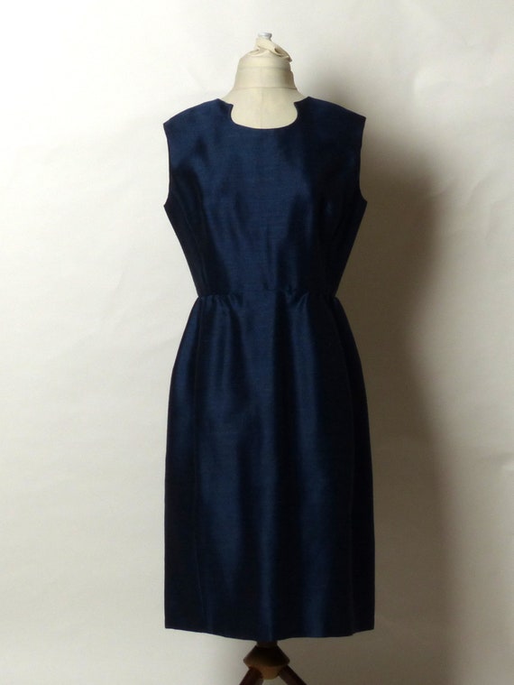 Circa 1950s Navy Blue Sheath Dress - image 2