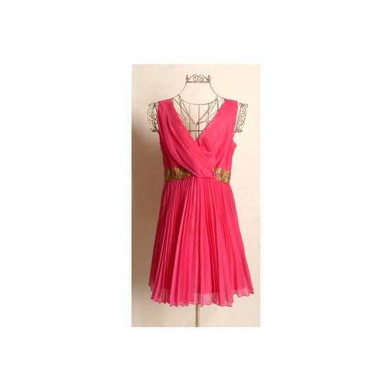 Circa 1960s Pink Dance Dress with Gold Lace Trim - image 1