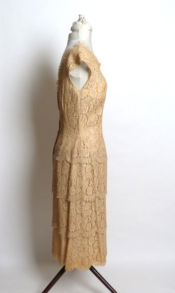 Circa 1950s Beige Lace Tiered Dress - image 4