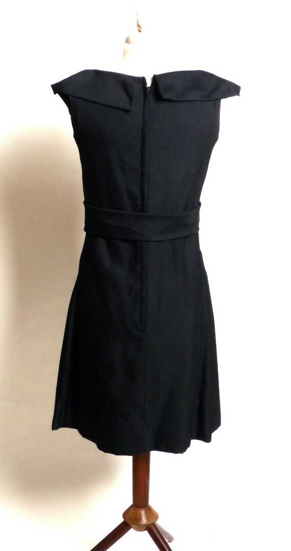 Circa 1960s Black Belted Shawl Collared Dress - image 4