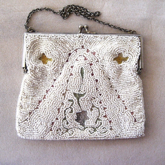 1920s European Embroidered Beaded Tambour Purse/H… - image 1