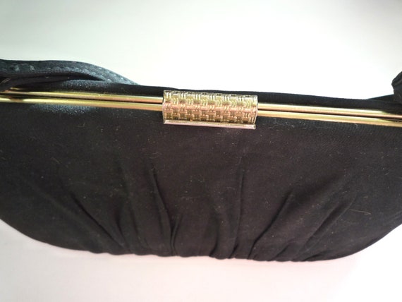 Circa 1940s Black Knit Fabric Purse/Handbag with … - image 1