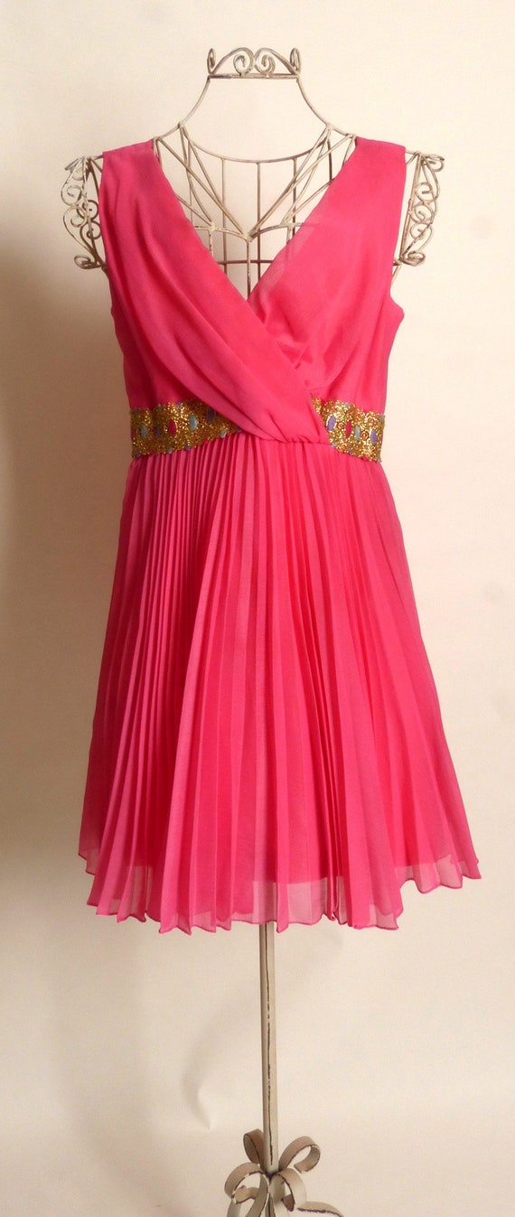 Circa 1960s Pink Dance Dress with Gold Lace Trim - image 2
