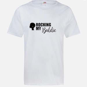 Rocking My Baldie Tee - Bald Head Tee for Women Rocking the bald crown. The Black-White Edition
