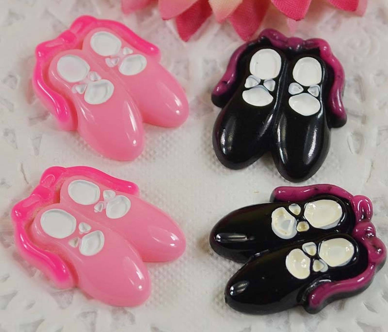 6 cabochons ballet shoes flat back glue (3 rose-3noir) - scrapbooking, jewelry, 25 x 20 designs.