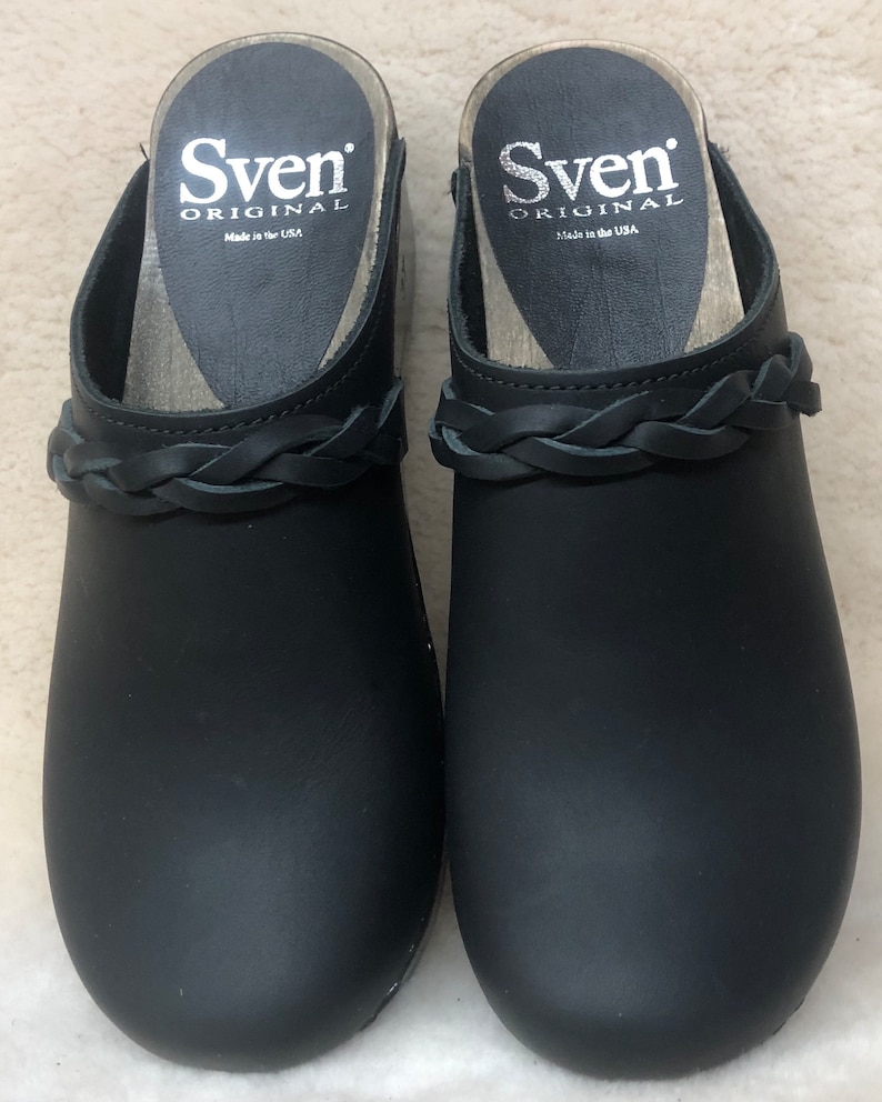 Sven Braid Strap Clogs, Cocoa Low Base, #012-13 Black Nu Buc Leather ...