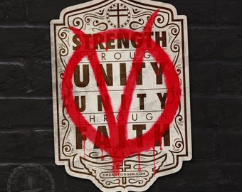 V for Vendetta "Strength V. Unity" Vinyl Sticker