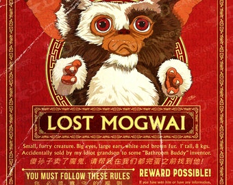 Gremlins "Lost Mogwai" Retro Missing Pet Flyer Art Print