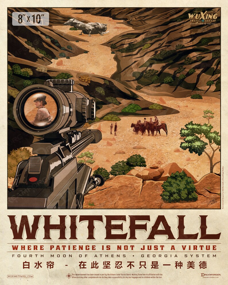 Firefly Whitefall Planetary Travel Poster WuXing Travel Agency series 8 x 10 cale