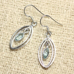 BO231 - 925 Silver and Stone Earrings - 25mm Blue Topaz Marquises