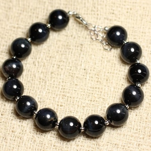 Bracelet Silver 925 and Stone - Hawk&#39;s Eye Balls 10mm