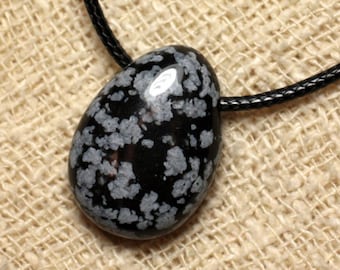 Collier Pendentif en Pierre - Obsidienne Flocon Goutte 25mm