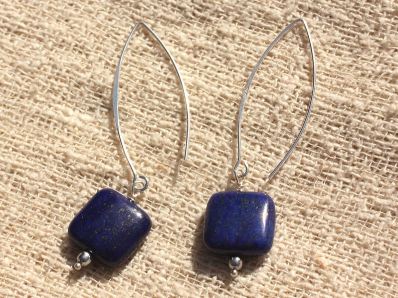 Boucles oreilles Argent 925 Lapis Lazuli Carrés 14mm image 1