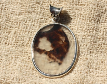 N3 - 925 Silver Pendant and Stone - Oval Dendritic Quartz 38x25mm