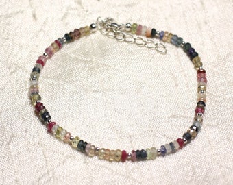 925 Silver Bracelet and Stone - Multicolored Sapphire Faceted Rondelles 3mm