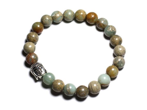 Bracelet Bouddha En Jaspe Fossile Océan - Pierre Semi-précieuse - Fait Main En France