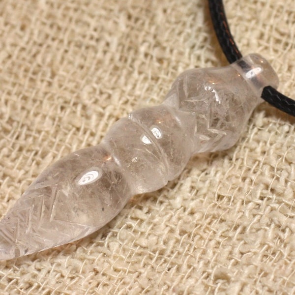 Collier Pendentif Pendule Egyptien Thot gravé Pierre - Cristal de Roche Quartz 46mm Blanc Transparent