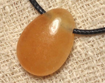 Collier Pendentif Pierre Calcite Miel Goutte 25mm jaune orange