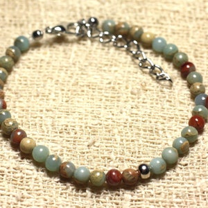 925 Silver bracelet and 4mm Jasper print semi precious stone