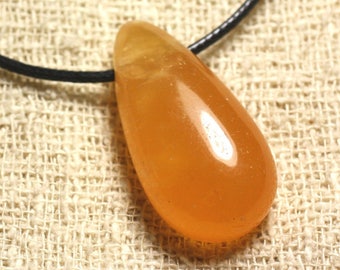 Collier Pendentif en Pierre - Calcite Jaune Orange Goutte 40mm