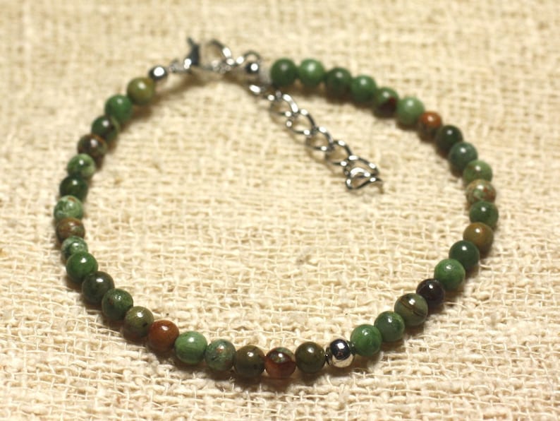 Bracelet En Argent 925 Avec Agate Verte 10mm - Bijou Fait Main Neuf
