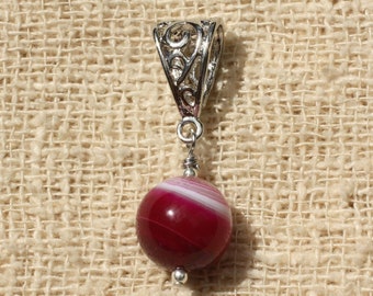 Semi precious stone pendant - Fuchsia Agate 12mm