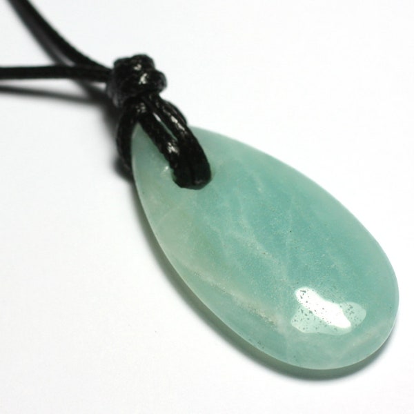 Collier Pendentif Pierre Goutte Larme 40mm Amazonite bleu vert turquoise blanc