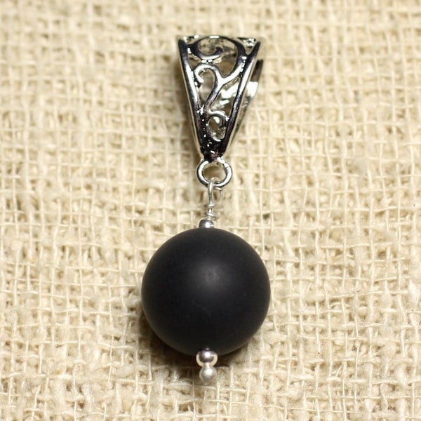 Semi Precious Stone Pendant - Matte Black Onyx 12mm