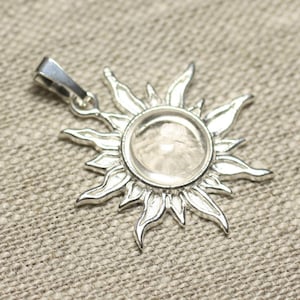 Pendant 925 sterling silver and Crystal Quartz stone - Sun 28 mm - 10mm round