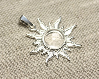 Pendentif Argent 925 et Pierre - Soleil 28mm - Cristal Quartz rond 10mm