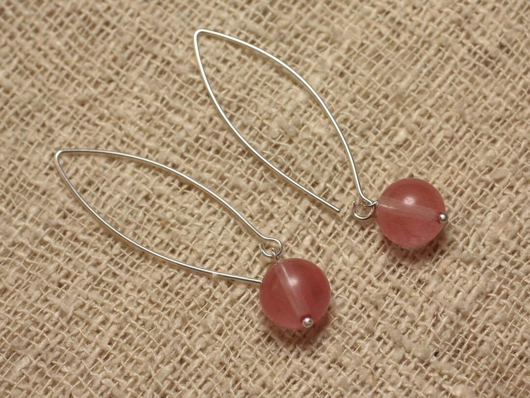 2 Paires De Boucles D'oreilles En Quartz Blanc Et Rose - Neuf Sans Emballage