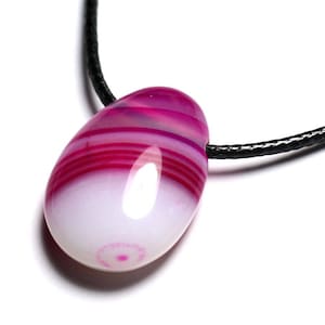 Semi Precious Stone Pendant Necklace - Fuchsia Pink Agate Drop 25mm