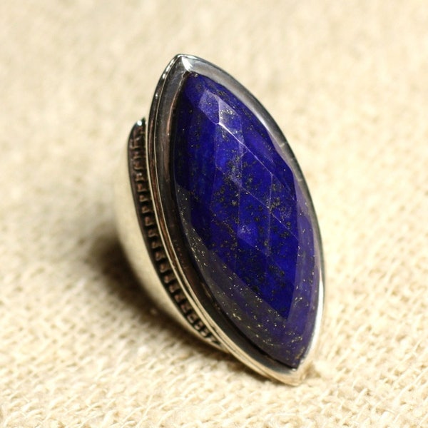 N348 - Bague Argent 925 Lapis Lazuli facetté Marquise 34x14mm