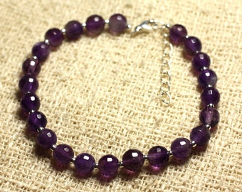 925 Silver and Stone Bracelet - Faceted Amethyst 6mm