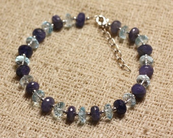 Bracelet Argent 925 et Perles de Pierre Tanzanite Topaze Bleue Facettées 3-7mm