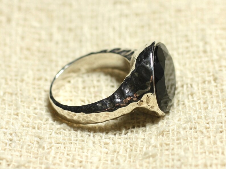 N120 Bague Argent 925 et Pierre Onyx noir Facetté Rond 15mm image 3