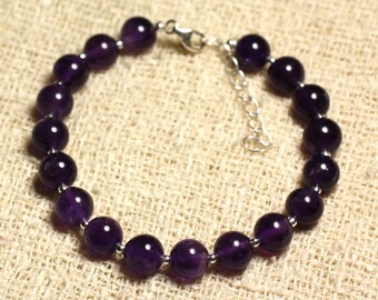 925 Silver Bracelet and Semi Precious Stone - Amethyst 8mm